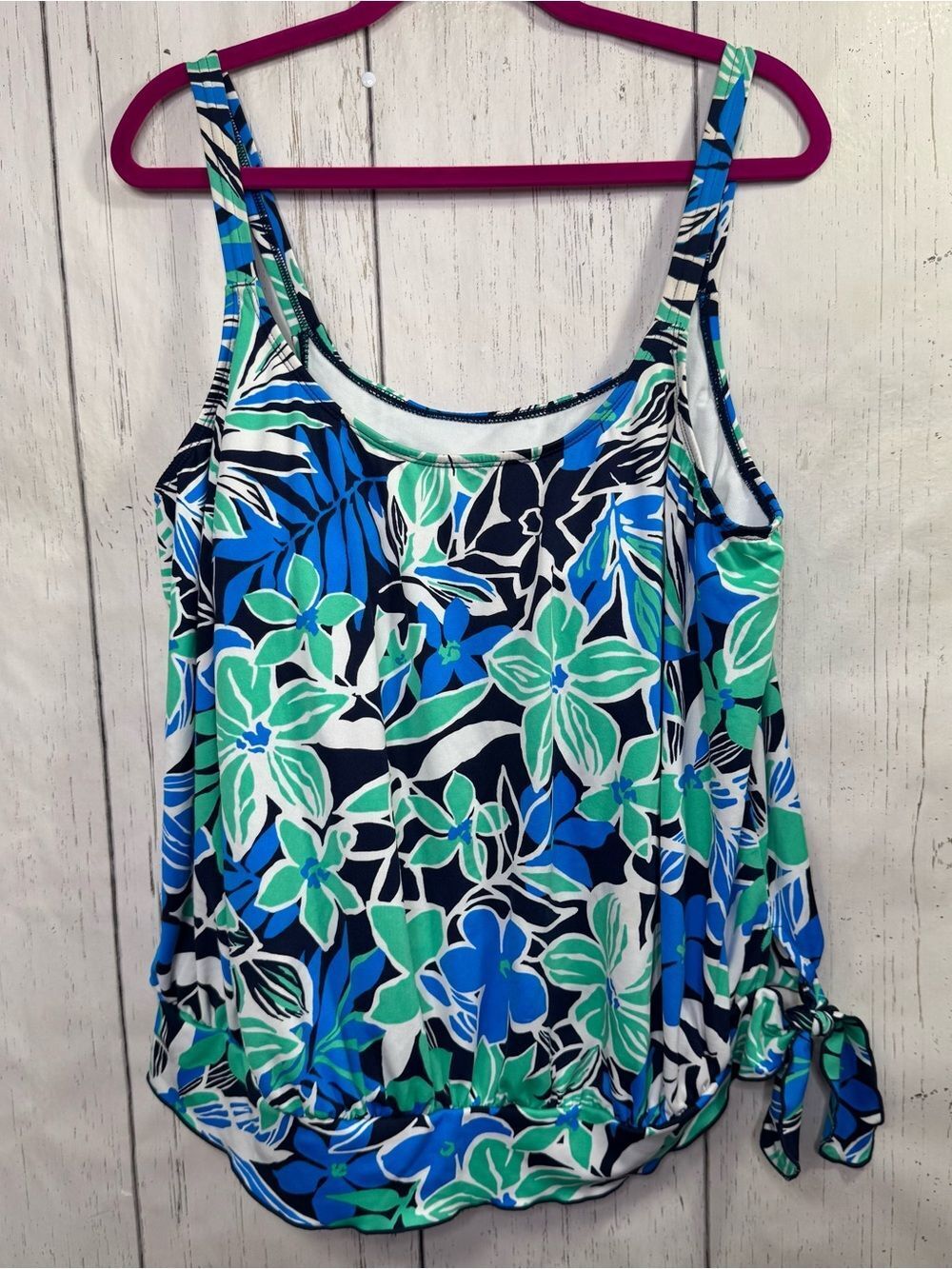 Gabar Blue Tropical Floral Tankini Swim Top Resortwear Coastal Beach Size 20W